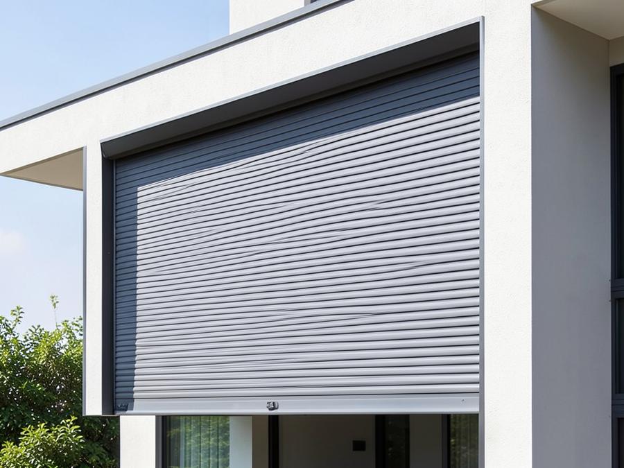 Moderner grauer Rollladen an einer Hausfassade